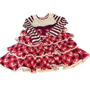 Jelly The Pug white pink striped tiered ruffle long sleeve dress SIZE 8